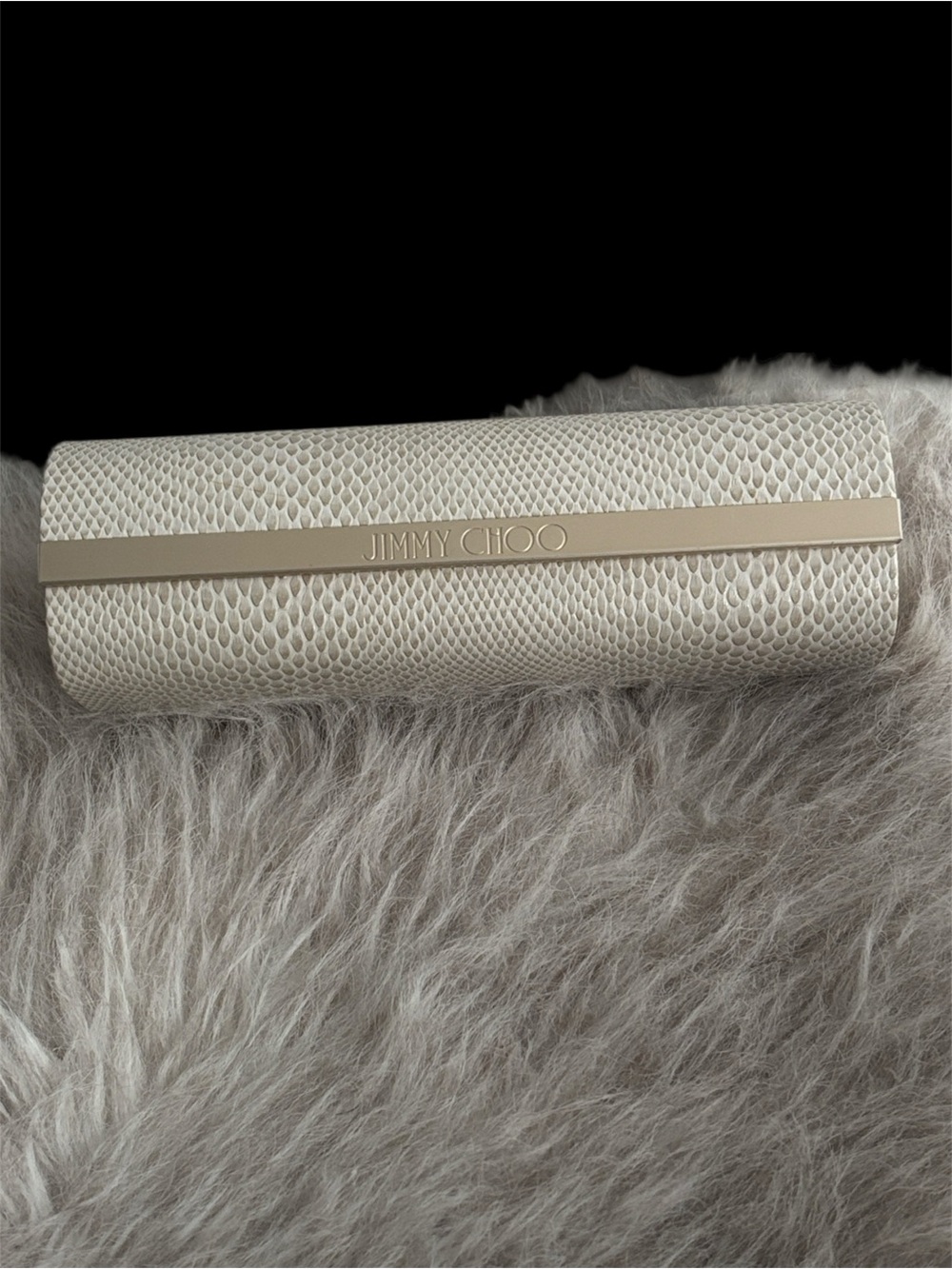 Jimmy Choo Ivory Textured Clutch Sunglasses case with Gold Accent